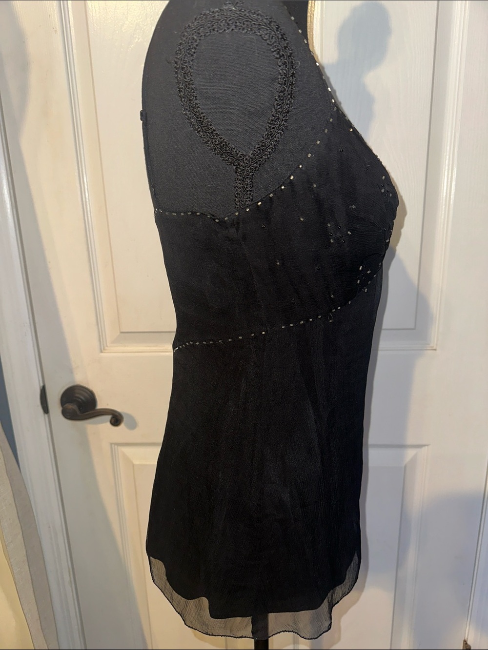 White House Black Market Black Beaded Twist-Front Camisole Top - Picture 6 of 9